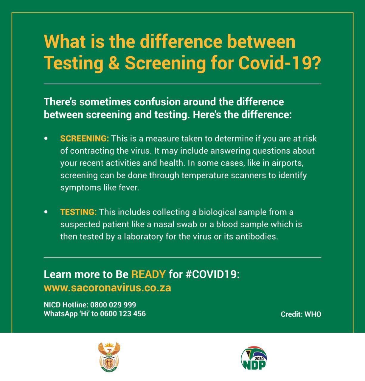 Social Media - COVID-19 Difference between testing and screening